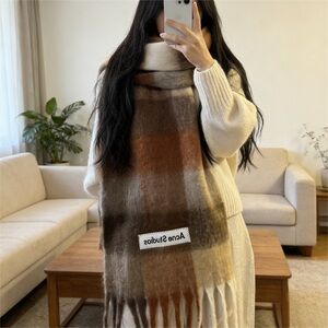 Acne Studios Brown and Cream Plaid Scarf